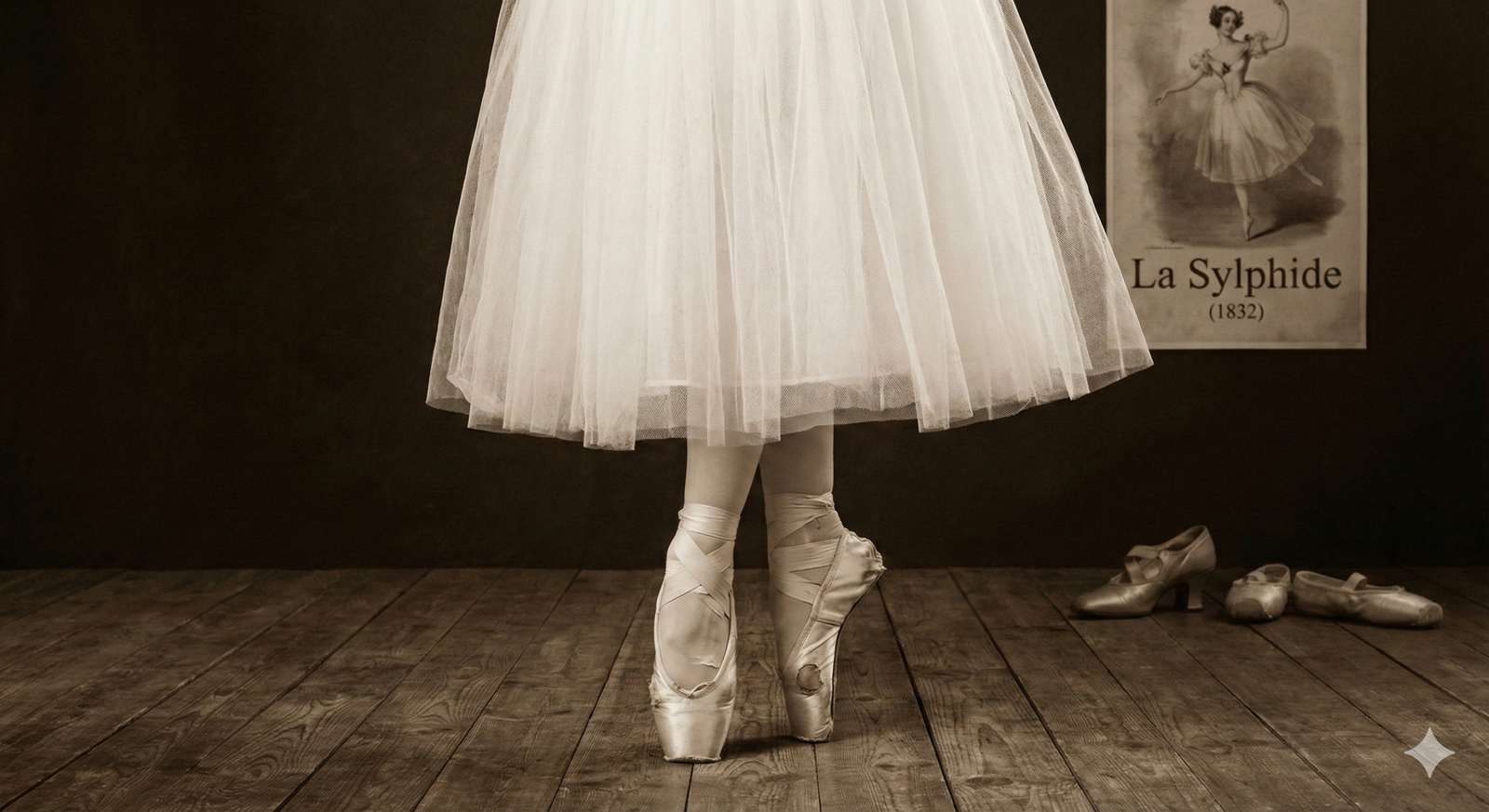 Litografía antigua mostrando a Marie Taglioni en La Sylphide